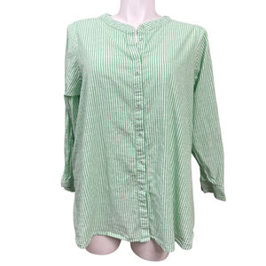 Lane Bryant Green White Striped Cotton Button Front Blouse 18/20